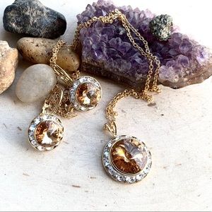 Vintage Champagne Crystal Necklace Earrings Set